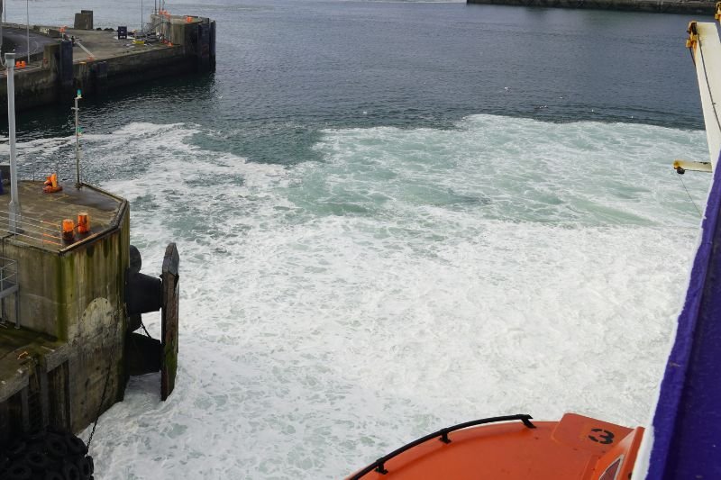 Foam in the sea as a ferry departs Dublin