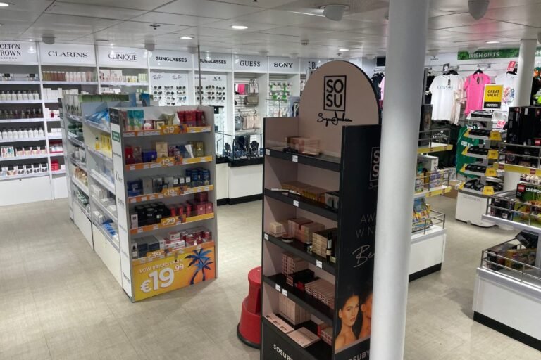 Duty free shop with various brand products