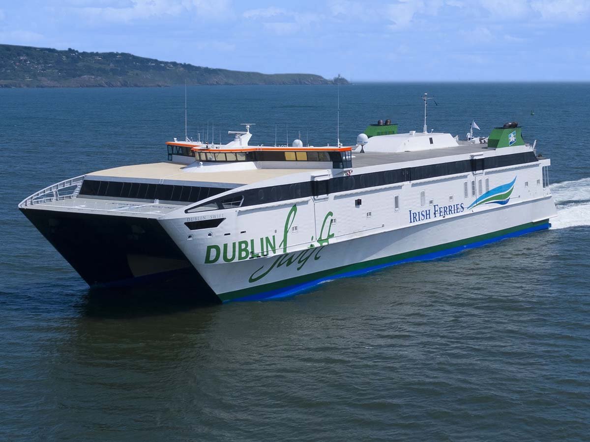 High-speed catamaran ferry viewed from above