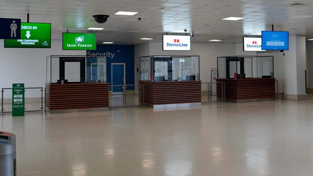 Ticket desks inside ferry terminal