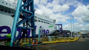 Cars boarding a ferry