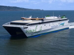 High-speed catamaran ferry viewed from above